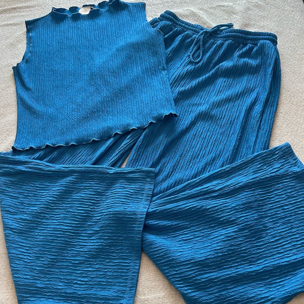 GLG Blue 2 Piece Set Top & Wide Leg Pants outfit set old money Top size Large